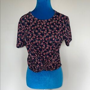 Gaze Pink and Blue Fitted Tie Front Blouse